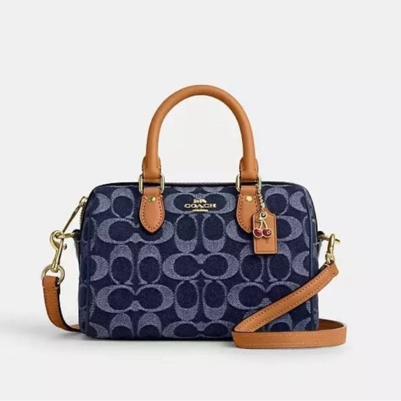 New Coach CY742 Mini Rowan Crossbody Bag In Signature Denim - Picture 1 of 9